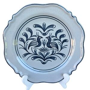 Vintage Rolf Tiemroth Norway Blue Birds Hand Painted Dinner Plate Set Signed 10”